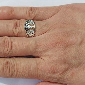 ANEL FOLHEADO A PRATA COM 50 MILÉSIMOS + VERNIZ DIAMOND - ANEL NOSSA SENHORA APARECIDA TAMANHO 18 - PRA1137