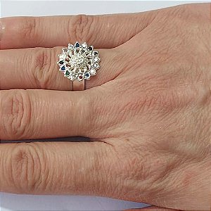 ANEL FOLHEADO A PRATA COM 50 MILÉSIMOS + VERNIZ DIAMOND - ANEL AJUSTÁVEL VAZADOS COM MICRO ZIRCÔNIAS - PRA1140