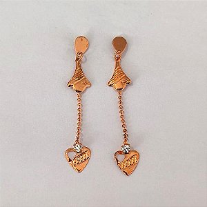 BRINCO NO BRUTO PRONTO PARA O BANHO(CX47) - BRINCO DE PINO COM BASE GOTA E CORAÇÃO COM ZIRCÔNIA 12MM - PESO 1,6GR - BRU27036