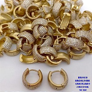 BRINCO NO BRUTO PRONTO PARA O BANHO(CX186) - BASE ARGOLINHA DE PRESSÃO (TRANQUETA)CRAVEJADO COM 6 (SEIS) FILEIRA DE ZIRCONIA 14MM(PESO 4.1GR) - BRU25950