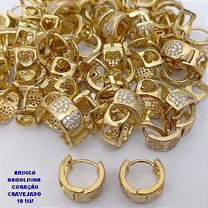 BRINCO NO BRUTO PRONTO PARA O BANHO(CX186) - BASE ARGOLINHA DE PRESSÃO (TRANQUETA)COM CORAÇÃO CRAVEJADO EM MICRO ZIRCONIAS 10MM(PESO 2.1GR) - BRU25951