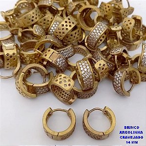 BRINCO NO BRUTO PRONTO PARA O BANHO(CX186) - BASE ARGOLINHA DE PRESSÃO (TRANQUETA)COM 3(TREIS) FILEIRA DE ZIRCONIAS 14MM(PESO 4.1GR) - BRU25952