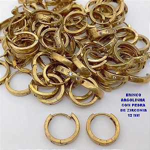 BRINCO NO BRUTO PRONTO PARA O BANHO(CX186) - BASE ARGOLINHA DE PRESSÃO (TRANQUETA)COM 4(TREIS) PEDRA DE ZIRCONIAS 12MM(PESO 1.8GR) - BRU25953