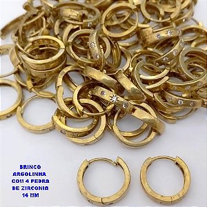 BRINCO NO BRUTO PRONTO PARA O BANHO(CX186) - BASE ARGOLINHA DE PRESSÃO (TRANQUETA)COM 4(TREIS) PEDRA DE ZIRCONIAS 14MM(PESO 2GR) - BRU25954