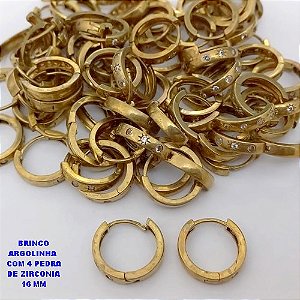 BRINCO NO BRUTO PRONTO PARA O BANHO(CX186) - BASE ARGOLINHA DE PRESSÃO (TRANQUETA)COM 4(TREIS) PEDRA DE ZIRCONIAS 16MM(PESO 2.4GR) - BRU25955