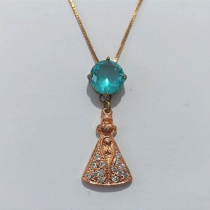 GARGANTILHA NO BRUTO PRONTA PARA O BANHO(CX122)- GARGANTILHA 45CM COM PINGENTE NOSSA SRA APARECIDA COM ZIRCÔNIAS 23MM - PESO 4,8GR - BRU27060