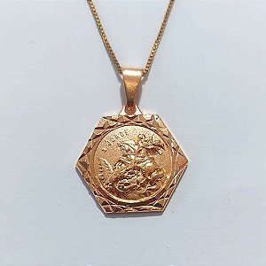 GARGANTILHA NO BRUTO PRONTA PARA O BANHO(CX152) - GARGANTILHA 45CM COM PINGENTE SÃO JORGE 20MM - PESO 6,5GR - BRU27063