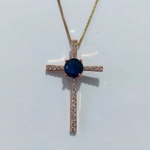 GARGANTILHA NO BRUTO PRONTA PARA O BANHO(CX122) - GARGANTILHA 45CM COM PINGENTE CRUCIFIXO CRAVEJADO EM ZIRCÔNIAS 38MM - PESO 4,6GR - BRU27065