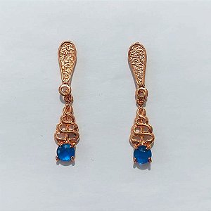 BRINCO NO BRUTO PRONTO PARA O BANHO(CX152) - BRINCO DE PINO BASE GOTA E ZIRCÔNIA AZUL 24MM - PESO 2,6GR - BRU27075