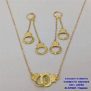 CONJUNTO NO BRUTO PRONTO PARA O BANHO(CX187) COM CORRENTE CADEADO DE 45CM E PINGENTE DE ALGEMA -( PESO 7.7GR - BRU25964