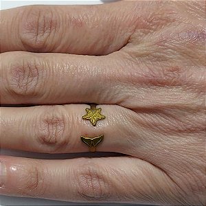 ANEL NO BRUTO PRONTO PARA O BANHO - (3.3356) ANEL AJUSTÁVEL ESTRELA E SEREIA - LARGURA 8MM - PESO MEDIO 0,7GR - COMPOSIÇÃO LATÃO - ANEL000588