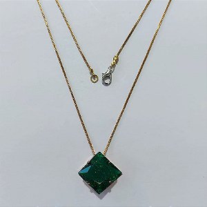 GARGANTILHA NO BRUTO PRONTA PARA O BANHO(CX187) - GARGANTILHA COM CORRENTE VENEZIANA 45CM E PINGENTE EM ZIRCÔNIA FUSION QUADRADA VERDE 12MM - PESO: 3,9GR - COMPOSIÇÃO LATÃO / ZIRCÔNIA - BRU27097