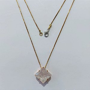 GARGANTILHA NO BRUTO PRONTA PARA O BANHO(CX187) - GARGANTILHA COM CORRENTE VENEZIANA 45CM E PINGENTE EM ZIRCÔNIA QUADRADA CRISTAL 12MM - PESO: 3,9GR - COMPOSIÇÃO LATÃO / ZIRCÔNIA FUSION- BRU27099