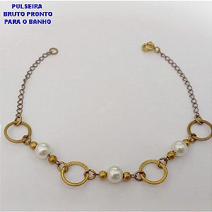 PULSEIRA NO BRUTO PRONTO PARA O BANHO -(CX186) PULSEIRA SIMPLES E DELICADA COM PEROLAS CASTROADAS- 18CM (PESO 2.2GR - BRU25971