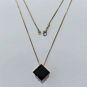 GARGANTILHA NO BRUTO PRONTA PARA O BANHO(CX187) - GARGANTILHA COM CORRENTE VENEZIANA 45CM E PINGENTE EM ZIRCÔNIA QUADRADA NEGRA 12MM - PESO: 3,9GR - COMPOSIÇÃO LATÃO / ZIRCÔNIA - BRU27100