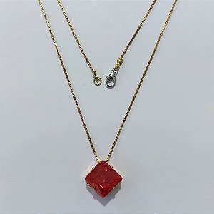 GARGANTILHA NO BRUTO PRONTA PARA O BANHO(CX187) - GARGANTILHA COM CORRENTE VENEZIANA 45CM E PINGENTE EM ZIRCÔNIA FUSION QUADRADA VERMELHA 12MM - PESO: 3,9GR - COMPOSIÇÃO LATÃO / ZIRCÔNIA - BRU27101