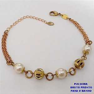 PULSEIRA NO BRUTO PRONTO PARA O BANHO -(CX186) PULSEIRA SIMPLES E DELICADA COM PEROLAS CASTROADAS- 18CM (PESO 4.6GR - BRU25971