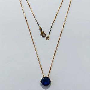 GARGANTILHA NO BRUTO PRONTA PARA O BANHO(CX187) - GARGANTILHA COM CORRENTE VENEZIANA 45CM E PINGENTE EM ZIRCÔNIA REDONDA AZUL 10MM - PESO: 3,3GR - COMPOSIÇÃO LATÃO / ZIRCÔNIA - BRU27103