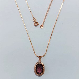 GARGANTILHA NO BRUTO PRONTA PARA O BANHO(CX187) - GARGANTILHA COM CORRENTE 45M E PINGENTE EM ZIRCÔNIA OVAL VERMELHA 14MM - PESO: 4,1GR - COMPOSIÇÃO LATÃO / ZIRCÔNIA - BRU27104