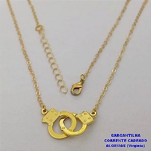 GARGANTILHA NO BRUTO PRONTO PARA O BANHO(CX187) COM CORRENTE CADEADO DE 45CM E PINGENTE DE ALGEMA(100% LATÃO) -( PESO 3.4GR - BRU25981