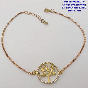 PULSEIRA NO BRUTO PRONTO PARA O BANHO(CX187) PULSEIRA COM CORRENTE ELLO PORTUGUES DE 18CM+EXTENSOR / CONECTOR ARVORE DE VIDA CRAVEJADA DE 20MM ( PESO 3GR -BRU25992