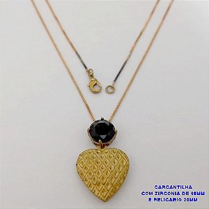 GARGANTILHA NO BRUTO PRONTO PARA O BANHO(CX187) COM CORRENTE VENEZIANA DE 45CM COM UMA PEDRA DE ZIRCONIA DE 10MM E UM RELICARIO DE 2CM( PESO 5.7GR -BRU25995