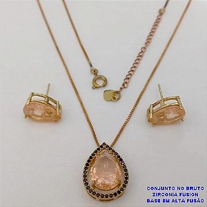 CONJUNTO NO BRUTO PRONTO PARA O BANHO(CX187) COM CORRENTE VENEZIANA DE 45CM COM UMA PEDRA DE ZIRCONIA DE 10X14MM BASE ALTA FUSÃO( PESO 5.7GR -BRU25996