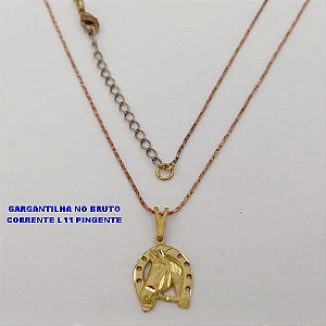 GARGANTILHA NO BRUTO PRONTO PARA O BANHO(CX187) COM CORRENTE L11 DE 45CM COM PINGENTE ( PESO 2.4GR -BRU25997