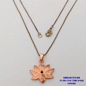 GARGANTILHA NO BRUTO PRONTO PARA O BANHO(CX188) COM CORRENTE VENEZIANA DE 45CM E FLOR COM ZIRCONIA NEGRA( PESO 2.8GR -BRU26000