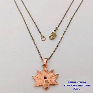 GARGANTILHA NO BRUTO PRONTO PARA O BANHO(CX188) COM CORRENTE VENEZIANA DE 45CM E FLOR COM ZIRCONIA AZUL( PESO 2.8GR -BRU26001