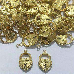 ACESSÓRIO NO BRUTO PRONTO PARA O BANHO - (321) (CX.71) CADEADO CORAÇÃO DUPLO 15X19MM - PESO 1,5GR - COMPOSIÇÃO 100% LATÃO - BRU27118