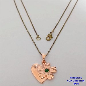 GARGANTILHA NO BRUTO PRONTO PARA O BANHO(CX188) COM CORRENTE VENEZIANA DE 45CM PINGENTE COM ZIRCONIA DE 4MMCOM ZIRCONIA VERDE( PESO 1.8GR -BRU26002