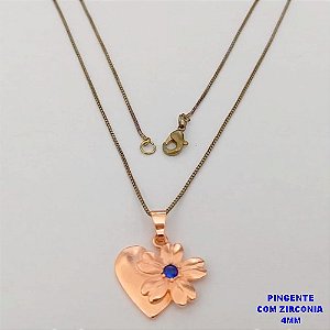 GARGANTILHA NO BRUTO PRONTO PARA O BANHO(CX188) COM CORRENTE VENEZIANA DE 45CM PINGENTE COM ZIRCONIA DE 4MMCOM ZIRCONIA AZUL( PESO 1.8GR -BRU26003