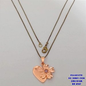 GARGANTILHA NO BRUTO PRONTO PARA O BANHO(CX188)(CRIS) COM CORRENTE VENEZIANA DE 45CM PINGENTE COM ZIRCONIA DE 4MMCOM ZIRCONIA ROSA( PESO 1.8GR -BRU26008