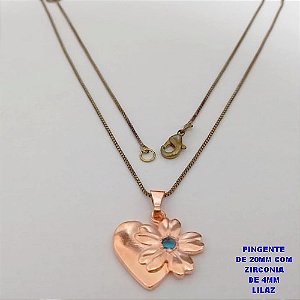 GARGANTILHA NO BRUTO PRONTO PARA O BANHO(CX188)(CRIS) COM CORRENTE VENEZIANA DE 45CM PINGENTE COM ZIRCONIA DE 4MMCOM ZIRCONIA LILAZ( PESO 1.8GR -BRU26010