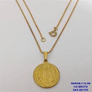 GARGANTILHA NO BRUTO PRONTO PARA O BANHO(CX188)GARGANTILHA COM CORRENTE RABO DE RATO DE 45CM+MEDALHA DE SÃO BENTO ( PESO 5.7GR -BRU26025