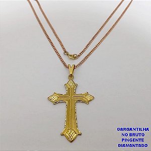 GARGANTILHA NO BRUTO PRONTO PARA O BANHO(CX188)GARGANTILHA COM CORRENTE DE 50CM+CRUCIFIXO DIAMANTADO 5CM ( PESO 8.9GR -BRU26026