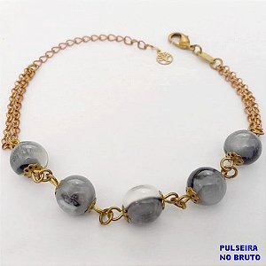 PULSEIRA NO BRUTO PRONTO PARA O BANHO(CX188)PULSEIRA COM CORRENTE DUPLA PE PEDRAS DE PORCELANA 18CM( PESO 6.8GR -BRU26035
