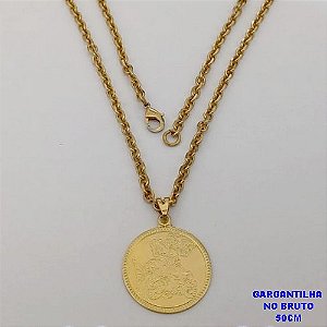GARGANTILHA NO BRUTO PRONTO PARA O BANHO(CX188)GARGANTILHA CORRENTE CARTIER CURTA CD100 COM MEDALHA DE SAO JORGE 25MM( PESO 16.1GR -BRU26041