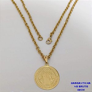GARGANTILHA NO BRUTO PRONTO PARA O BANHO(CX188)GARGANTILHA CORRENTE CARTIER CURTA CD100 COM MEDALHA DE SAO BENTO 25MM( PESO 14.9GR -BRU26043