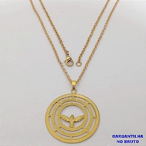 GARGANTILHA NO BRUTO PRONTO PARA O BANHO(CX188)GARGANTILHA CADEADO DE 50CM E MEDALHA DO ESPIRITO SANTO DE 35MM( PESO 7.7GR -BRU26046