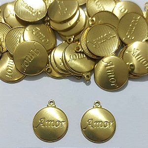 ACESSÓRIO NO BRUTO PRONTO PARA O BANHO - (3511) PINGENTE REDONDO AMOR 15MM - PESO 1,2GR - COMPOSIÇÃO 100% LATÃO - BRU27156