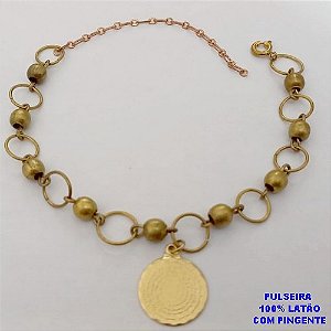 PULSEIRA NO BRUTO PRONTO PARA O BANHO(CX189) -PULSEIRA 100% LATÃO -TAMANHO 18CM(medalha do pai nosso de 15mm - PESO TOTAL 5.9GR - BRU26075