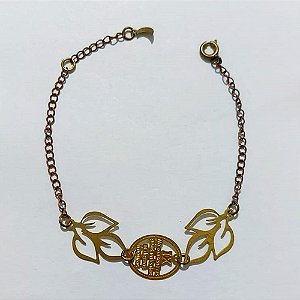 PULSEIRA NO BRUTO PRONTA PARA O BANHO(CX192) - PULSEIRA 17CM + EXTENSOR - COM FOLHAS E MENSAGEM - PESO 1,8GR - COMPOSIÇÃO: 100% LATÃO - BRU27160