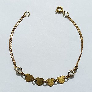 PULSEIRA NO BRUTO PRONTA PARA O BANHO(CX192) - PULSEIRA 17CM - COM CORAÇÕES E STRASS - PESO 1,9GR - COMPOSIÇÃO: 100% LATÃO - BRU27162