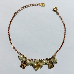 PULSEIRA NO BRUTO PRONTA PARA O BANHO - PULSEIRA 17CM + EXTENSOR - COM GOTAS E PÉROLAS - PESO 3,8GR - COMPOSIÇÃO: 100% LATÃO - BRU27163