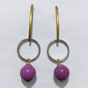 BRINCO NO BRUTO PRONTO PARA O BANHO(CX192) - BRINCO DE PINO BASE COMPRIDA COM ESFERA ROXA E ARGOLA 39MM - PESO 5,2GR - COMPOSIÇÃO: 100% LATÃO - BRU27170