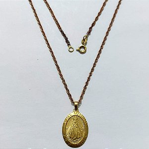GARGANTILHA NO BRUTO PRONTA PARA O BANHO(CX192) - GARGANTILHA COM PINGENTE OVAL NOSSA SRA APARECIDA 23MM - PESO 5,6GR - COMPOSIÇÃO: 100% LATÃO - BRU27177