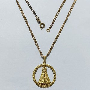 GARGANTILHA NO BRUTO PRONTA PARA O BANHO(CX29) - GARGANTILHA COM PINGENTE VAZADO NOSSA SRA APARECIDA 25MM - PESO 5,6GR - COMPOSIÇÃO: 100% LATÃO - BRU27178
