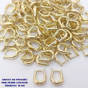 BRINCO NO BRUTO PRONTO BANHO (CX190) - BRINCO COM UMA PEDRA DE ZIRCÔNIA-TAMANHO 10MM - ARGOLINHA DE PRESSÃO (TRANQUETA) - PESO TOTAL 1.2GR - BRU26704